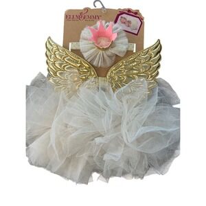 Elly & Emmy 3 Piece Tutu Set Gold Wings Pink Crown Headband Baby Girl 0 12M